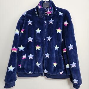 Cabana by Crown And Ivy Faux Fur Rainbow Star Coat Jacket Blue Women’s XL LNC